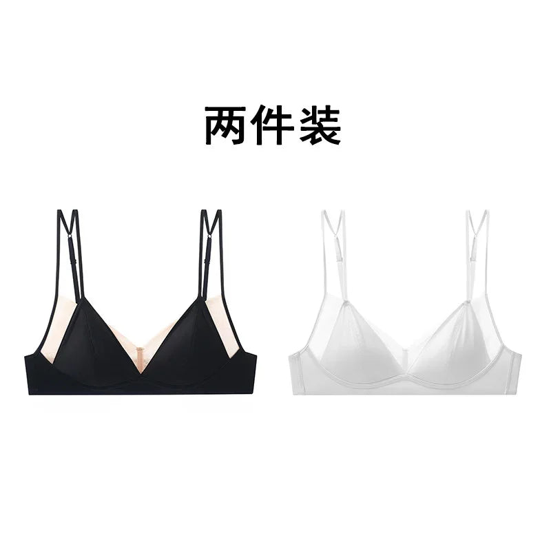 Seamless Minimalist Triangle Bralette and High-Leg Cheeky Panty Set with Double-Strap Accents