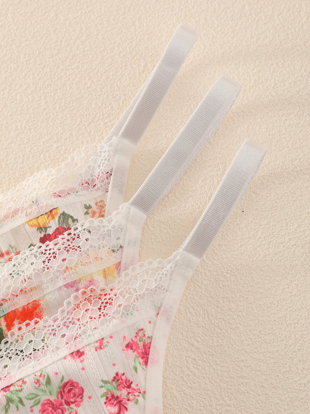 Romantic Floral Print Wire-Free Bralette and Thong Three-Piece Collection