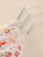 Romantic Floral Print Wire-Free Bralette and Thong Three-Piece Collection