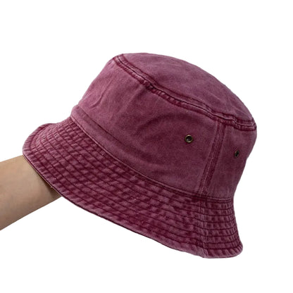 Washed Cotton Bucket Hat Flat Crown Casual Streetwear Outdoor Fisherman Style Hat