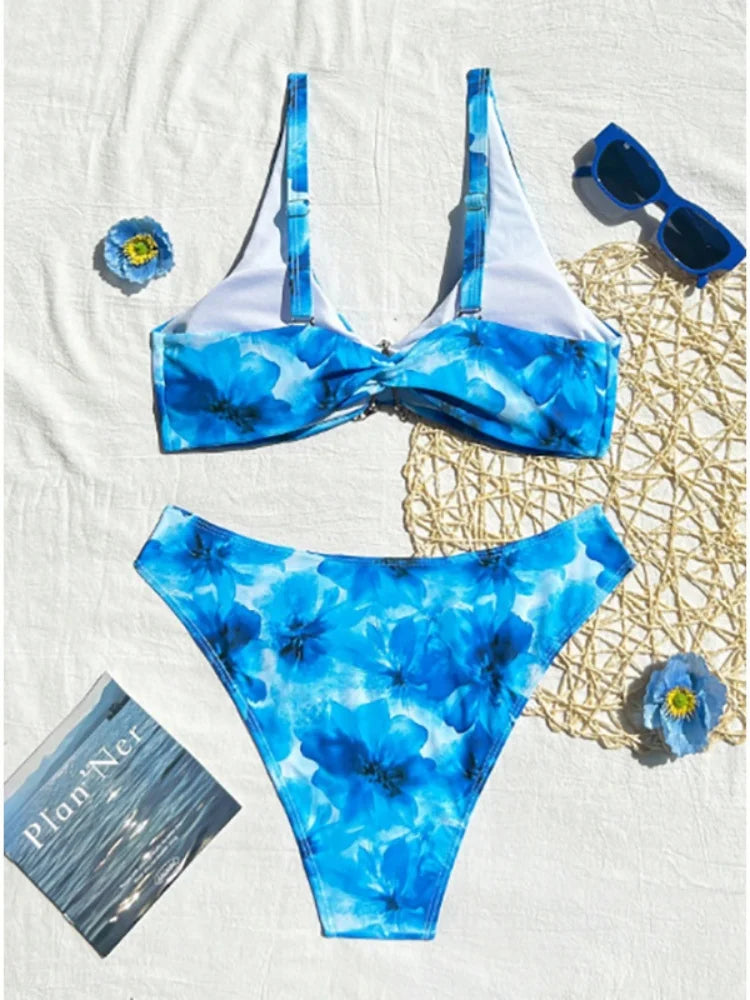 Leopard Print Bikini Set with Metallic Starfish Center Hardware