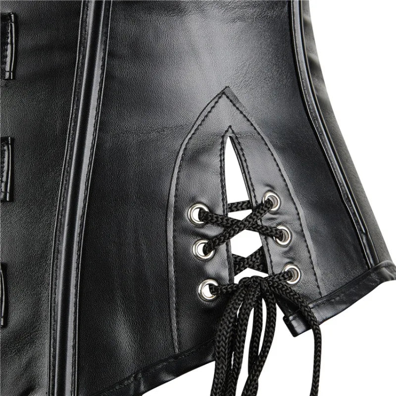 Olive Green Steampunk Underbust Corset with Metallic Hardware and Ribbon Tie Accents