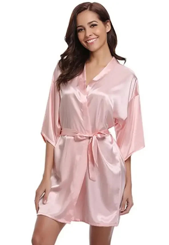 Classic Solid Satin-Finish Wrap Robe with Matching Tie Belt