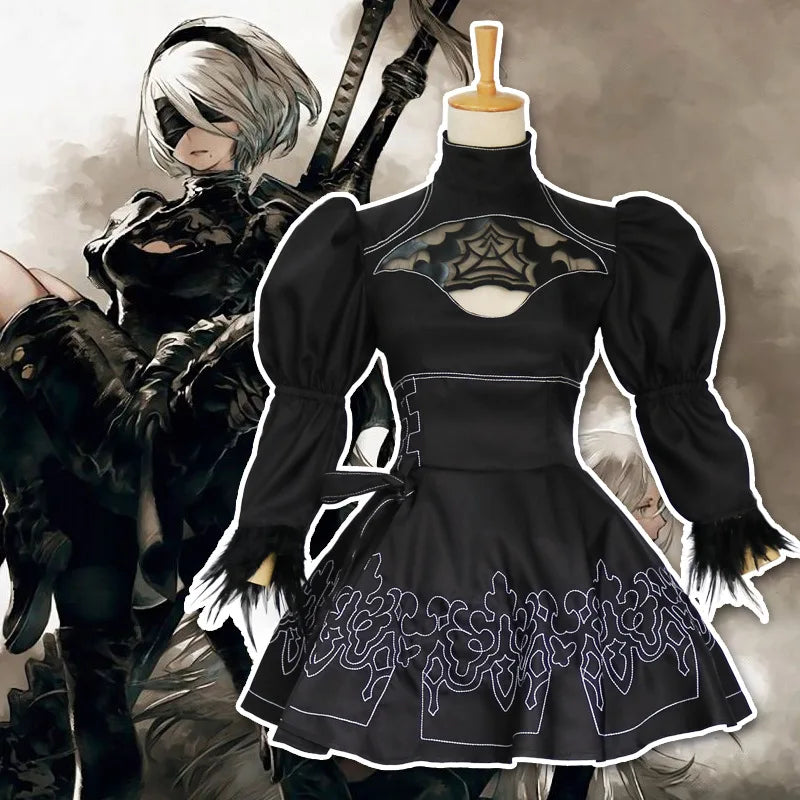 Elaborate Dark Fantasy Gothic Mini Dress with Intricate Embroidery and Puff Sleeves