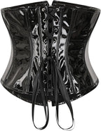 High-Shine Black Faux Leather Underbust Corset with Zipper and Buckles