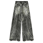 Retro Washed Wide Leg Straight Denim Pants with Low Rise Streetwear Inspired Loose Fit