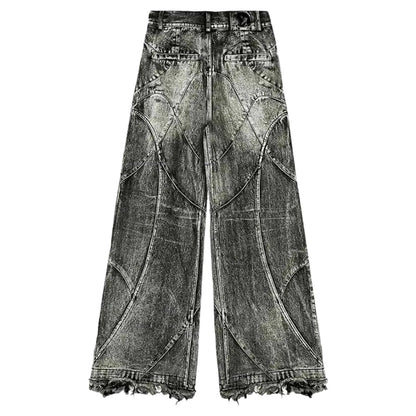 Retro Washed Wide Leg Straight Denim Pants with Low Rise Streetwear Inspired Loose Fit