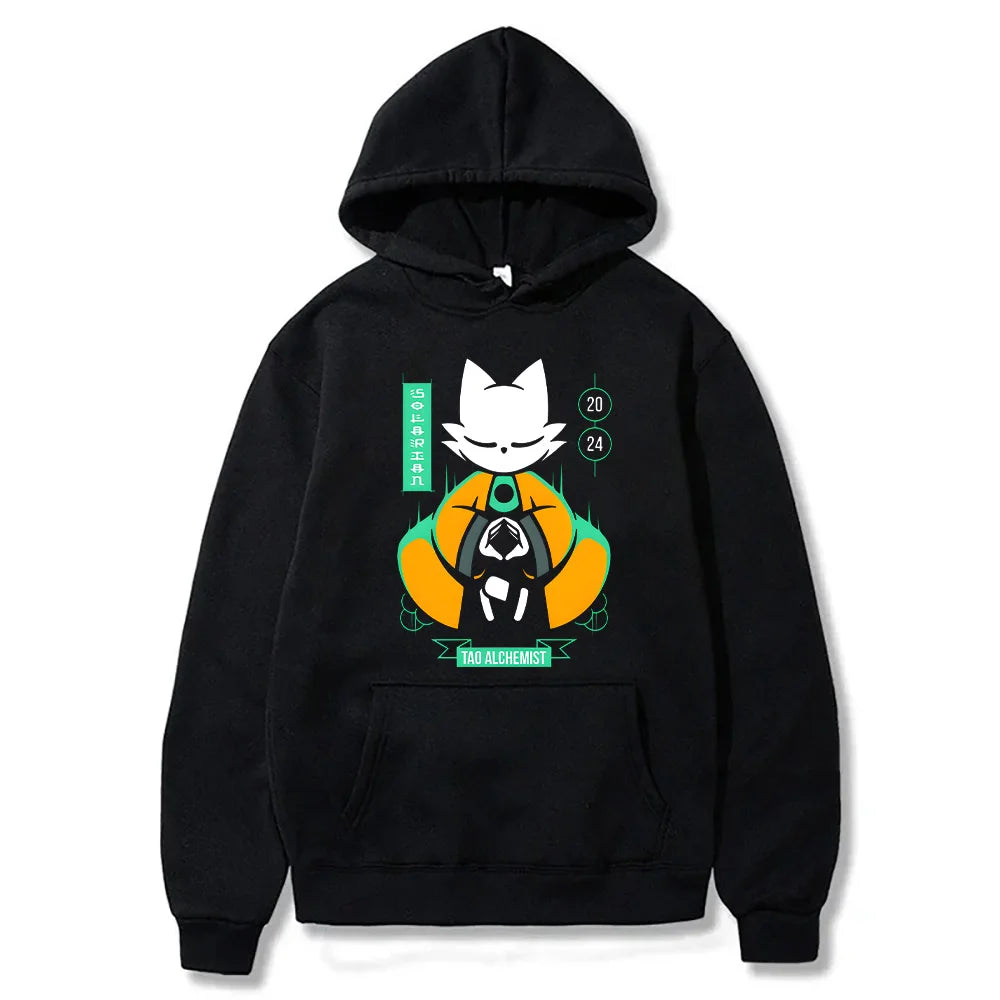 Anime Urban Graphic Hoodie with Manga-Inspired Cat Mascot Streetwear Design
