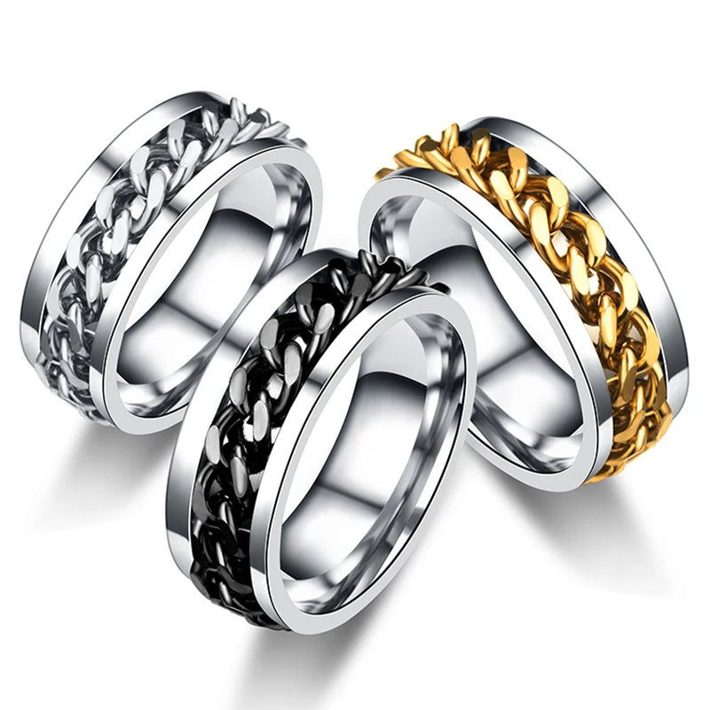 Rotating Chain Band Ring Punk Alternative Statement Fashion Jewelry