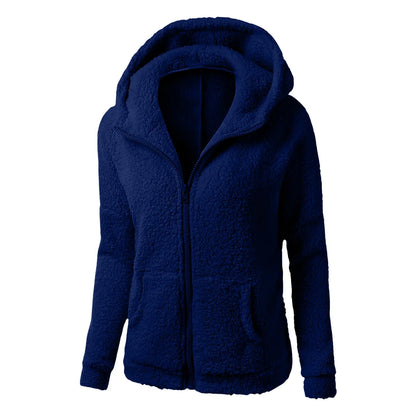 Women's Plush Zip-Up Hooded Fleece Jacket with Relaxed Fit for Everyday Streetwear Style