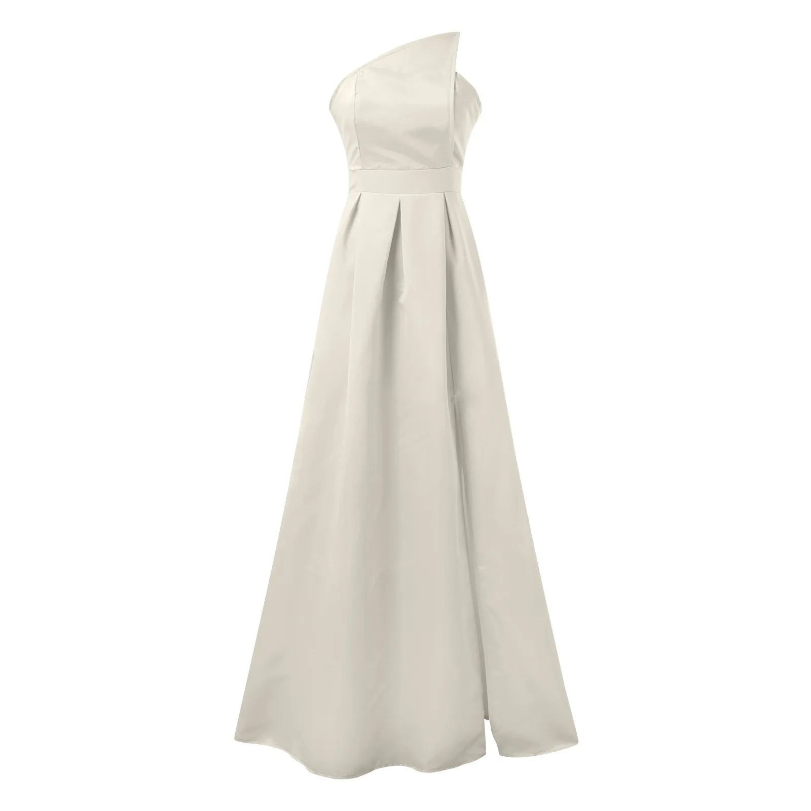 One Shoulder Satin-Inspired Maxi Dress with High Slit and Draped Detail
