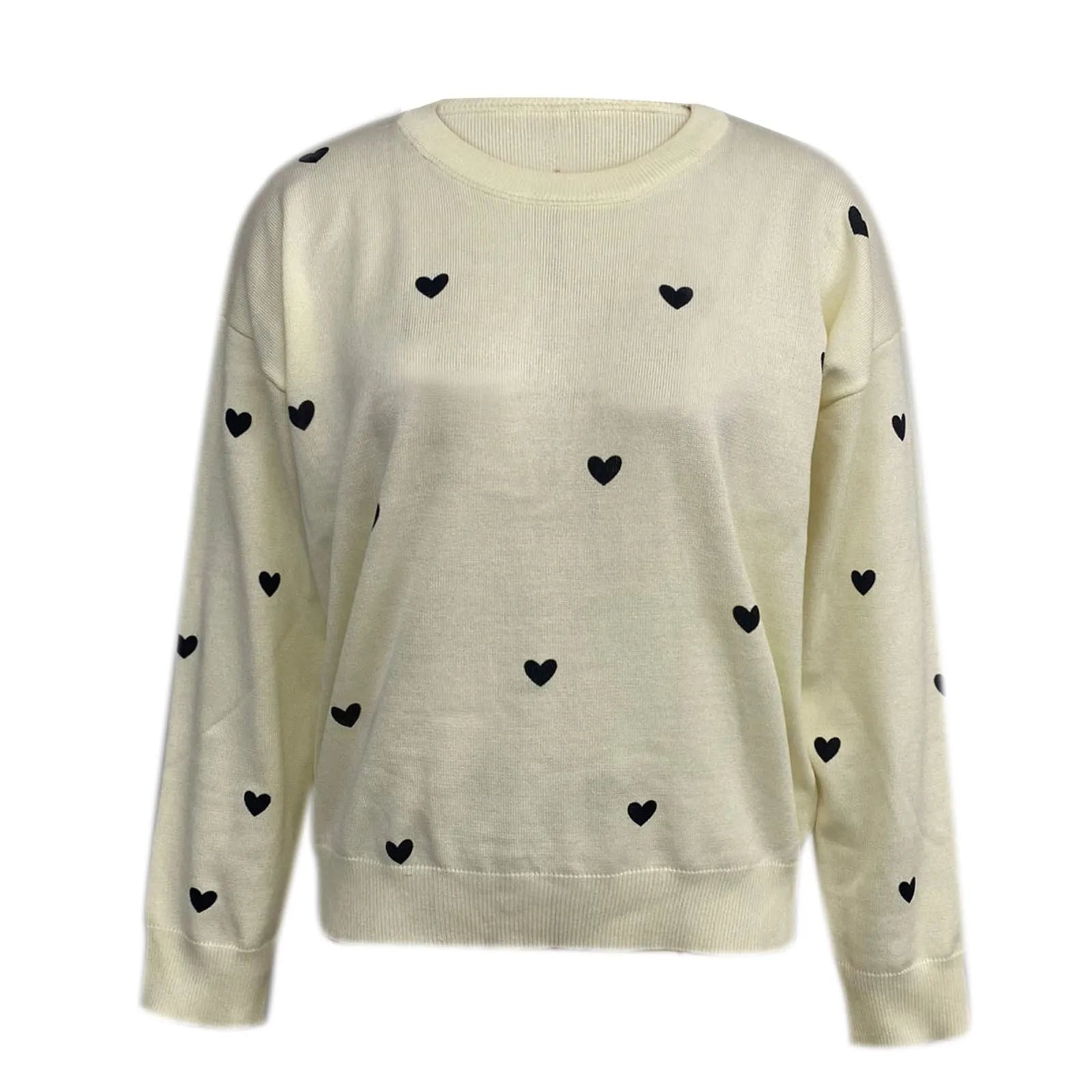 Women's Heart Pattern Relaxed Fit Knit Pullover Streetwear Sweater