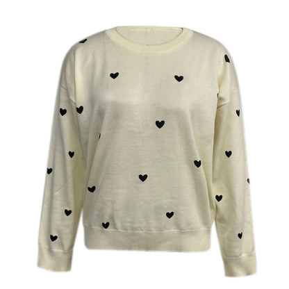 Women's Heart Pattern Relaxed Fit Knit Pullover Streetwear Sweater