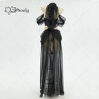 Women's Avant Garde Halter Bodysuit With Sheer Maxi Overlay And Dramatic Puff Sleeves