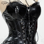 Women's Gothic Lace-Up Corset and Layered Mini Skirt Costume Set with Matching Accessories