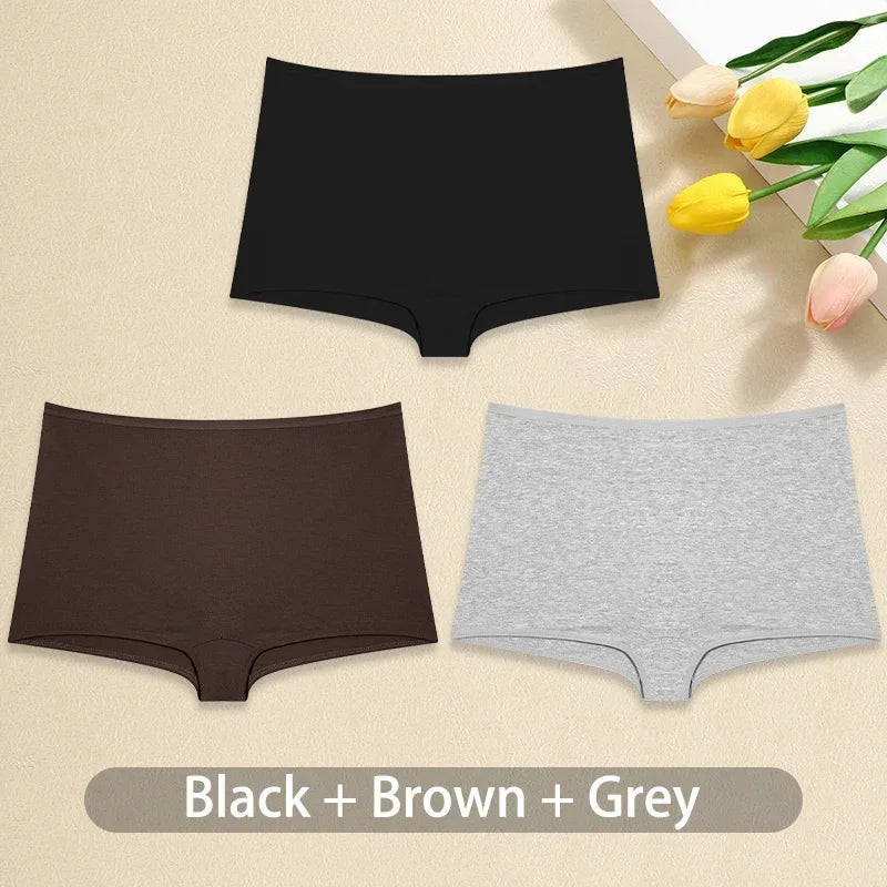 3-Piece Women’s Low-Rise Cotton-Blend Boyshorts Set with Wide Waistband, Short-Leg Silhouette and Classic Solid Colors