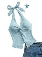 Twisted Front Backless Crop Top with Slim Fit Contemporary Streetwear Camisole Style