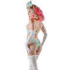 Pastel Mint Halter Bodysuit with Strappy Hip Accents and Thematic Nurse Accessories