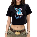 Graphic Statement Crop Tee with Fitted Silhouette and Alternative Streetwear Style