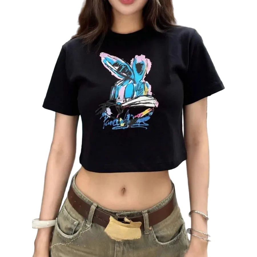 Graphic Statement Crop Tee with Fitted Silhouette and Alternative Streetwear Style
