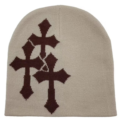 Abstract Graphic Polyester Knit Beanie for Modern Streetwear Casual Winter Everyday Fashion Style