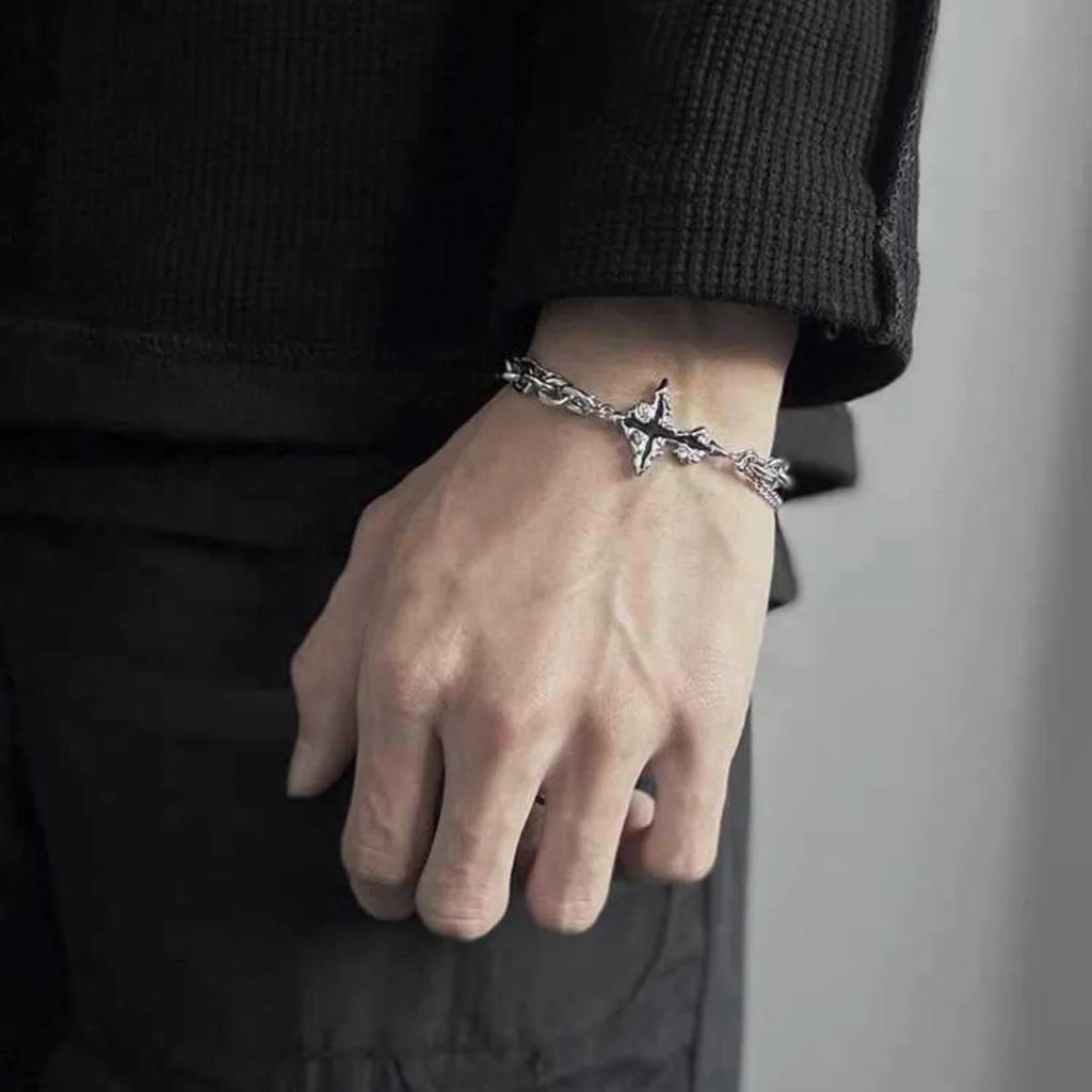 Gothic Cross Charm Layered Chain Bracelet for Punk and Alternative Styling