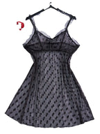 Semi-Sheer Polka Dot Mesh Babydoll Nightdress with Lace Splicing
