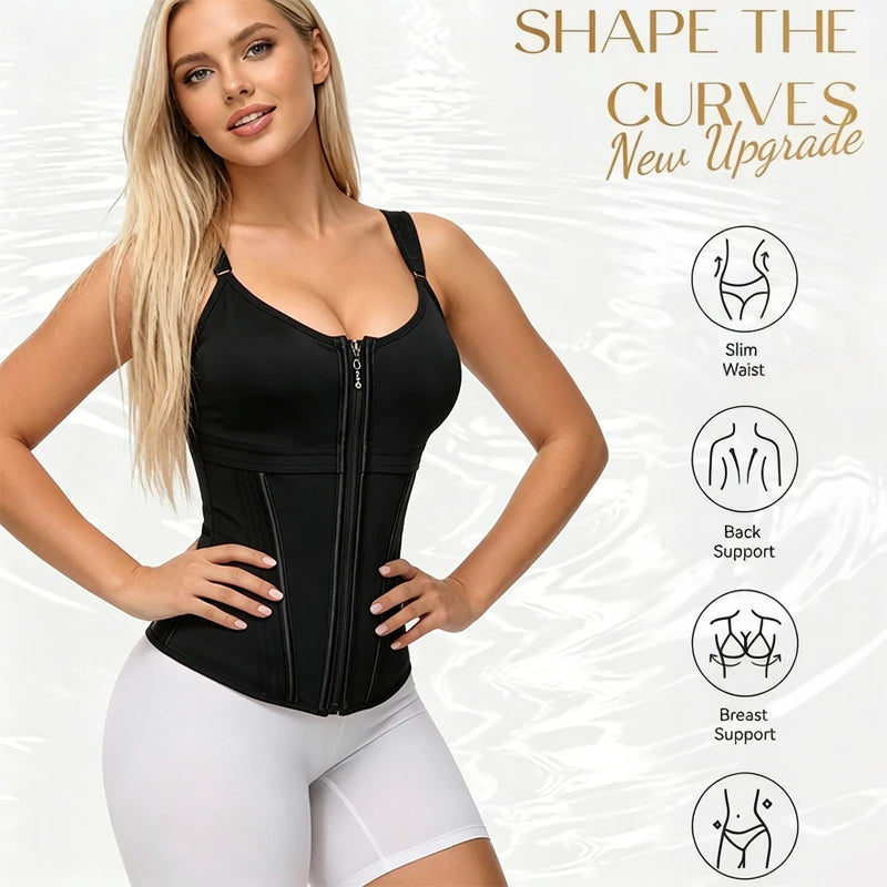 Underbust Waist Cincher Vest with Adjustable Straps and Zip Closure