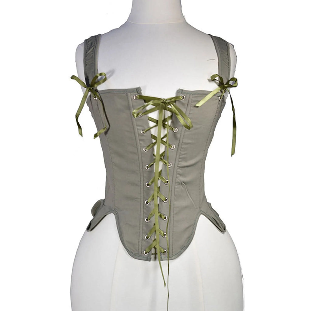 Lace-Up Corset Top with Adjustable Shoulder Ties and Structured Bodice