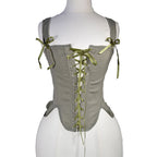 Lace-Up Corset Top with Adjustable Shoulder Ties and Structured Bodice