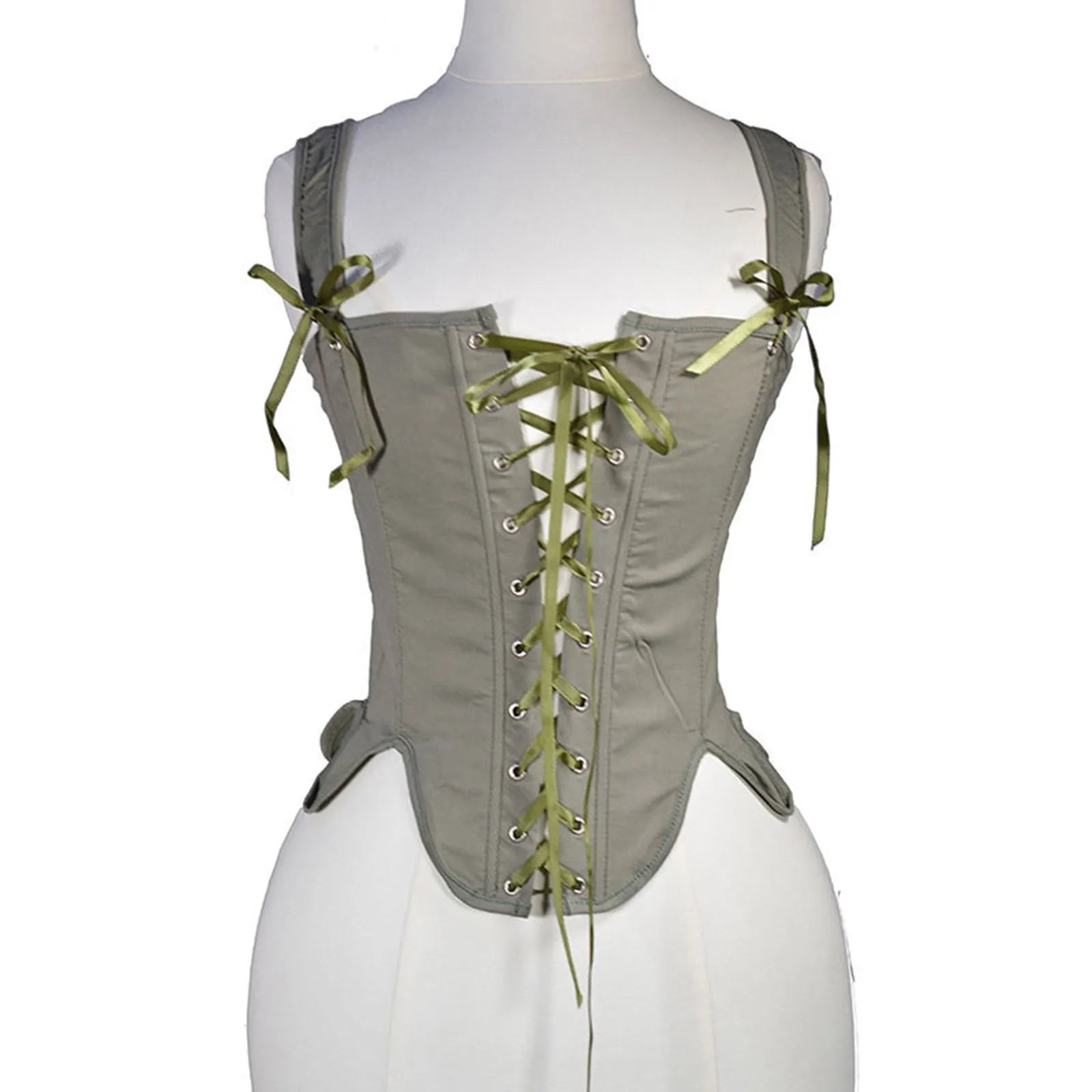 Lace-Up Corset Top with Adjustable Shoulder Ties and Structured Bodice