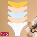 5-Piece Women’s Seamless Low-Rise Brazilian Briefs Set with Colorful Striped Details, Smooth Silhouette and Assorted Designs