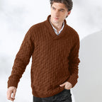 Men's Textured High Neck Contemporary Knit Sweater Relaxed Fit Pullover