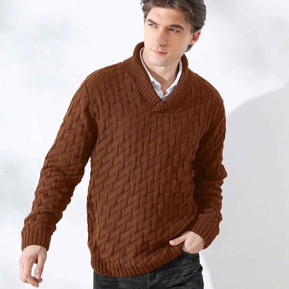 Men's Textured High Neck Contemporary Knit Sweater Relaxed Fit Pullover