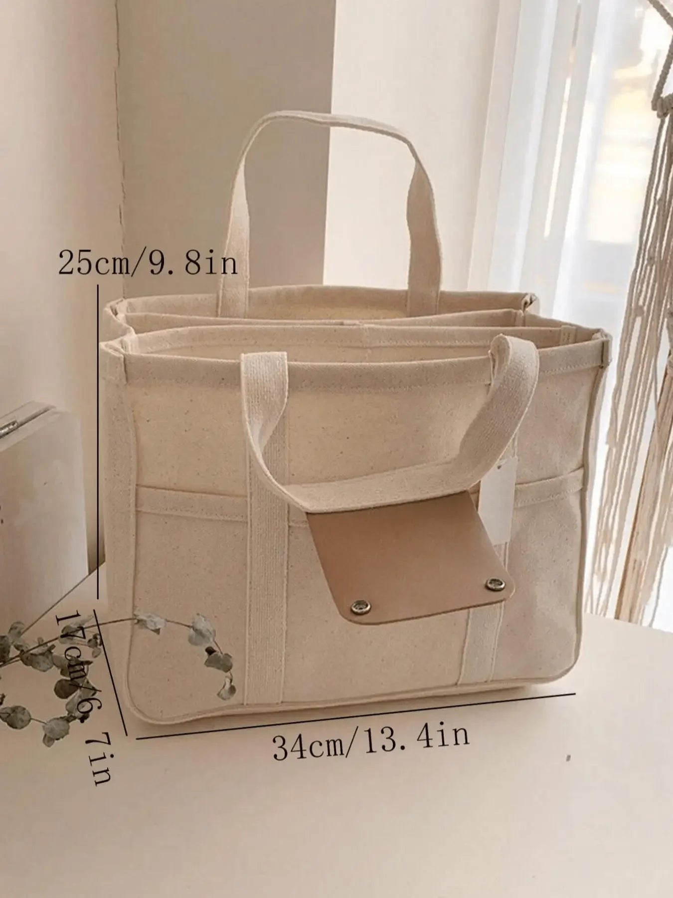 Large Capacity Structured Canvas Style Tote Bag with Utility Pockets