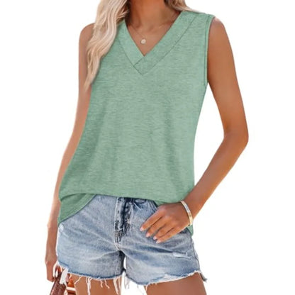 Relaxed V-Neck Sleeveless Tank Top with Soft Knit Everyday Casual Fit