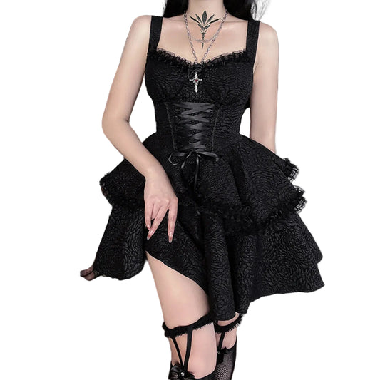 Lace Trim Gothic Mini Dress with Alternative Dark Fashion Style