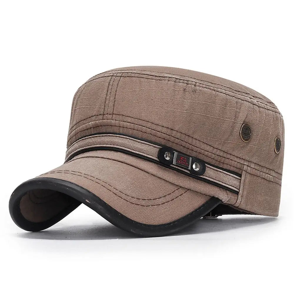 Breathable Cotton Military Cadet Cap with Flat Top Design for Outdoor Casual Streetwear