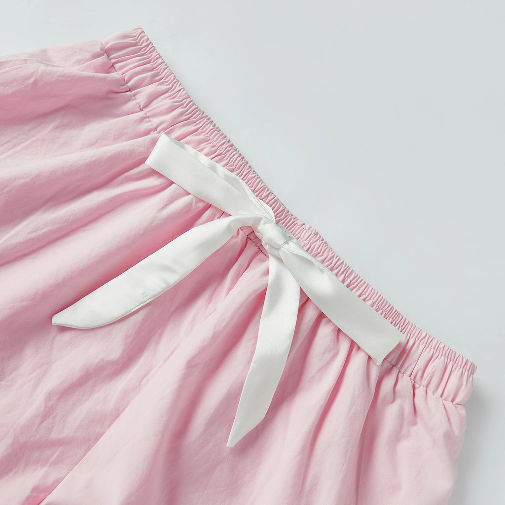 Women's Bow Detail Ruffle Trim Pajama Co-Ord Set Relaxed Summer Loungewear