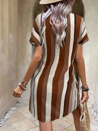 Striped Notched Neck Relaxed Short Sleeve Mini Dress for Everyday Style