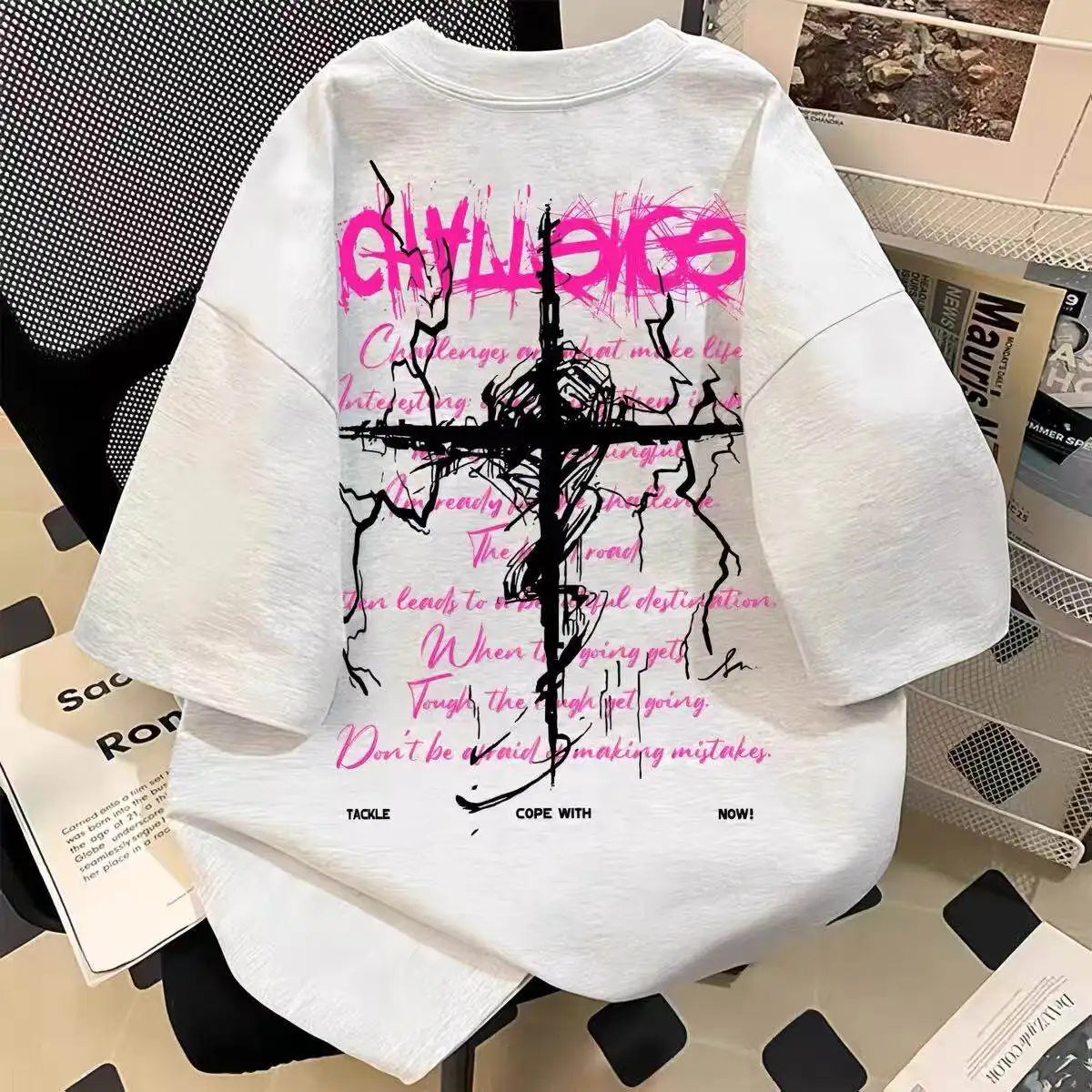 Heavyweight Typography Graphic Streetwear T-Shirt with Distressed Urban Artwork