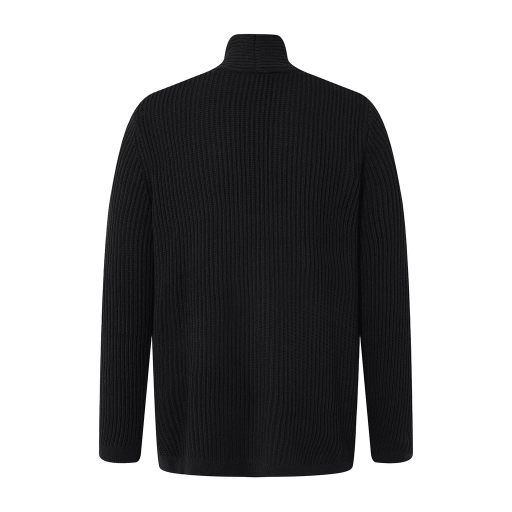 Men's Longline Ribbed Knit Cardigan with Open Front Relaxed Silhouette