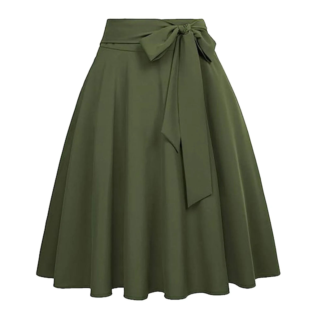 High Waist Lace-Up A-Line Midi Skirt with Pockets Casual Contemporary Everyday Style