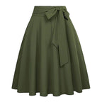 High Waist Lace-Up A-Line Midi Skirt with Pockets Casual Contemporary Everyday Style