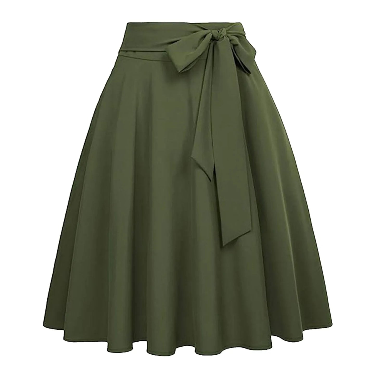 High Waist Lace-Up A-Line Midi Skirt with Pockets Casual Contemporary Everyday Style