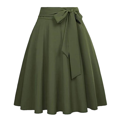 High Waist Lace-Up A-Line Midi Skirt with Pockets Casual Contemporary Everyday Style