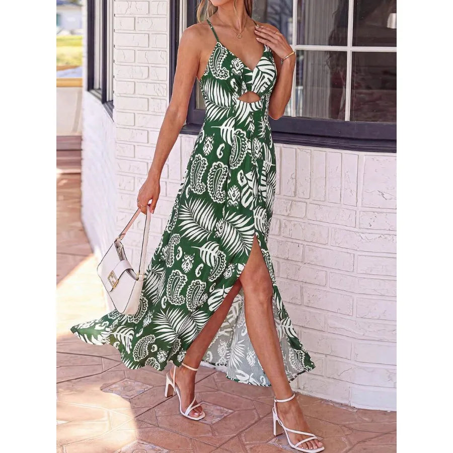 Floral Print Maxi Dress with Smocked Bodice and Open Back Detail
