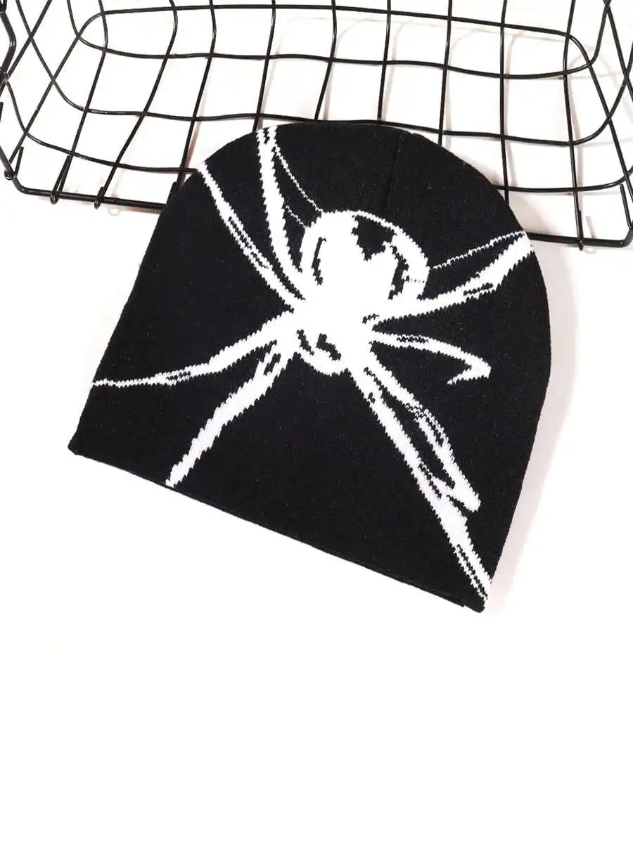 Abstract Spider Graphic Acrylic Knit Beanie for Modern Streetwear Casual Winter Fashion Style