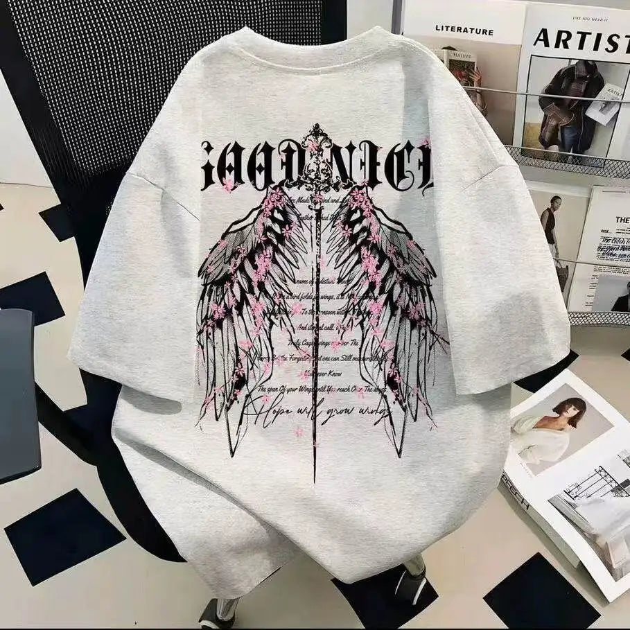 Vintage Graphic Streetwear Cotton T-Shirt With Wing Inspired Artwork Design