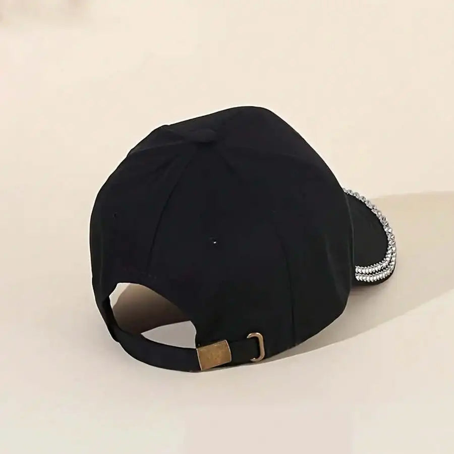Unisex Baseball Cap with Decorative Rhinestone Trim and Adjustable Fit for Casual Streetwear Style